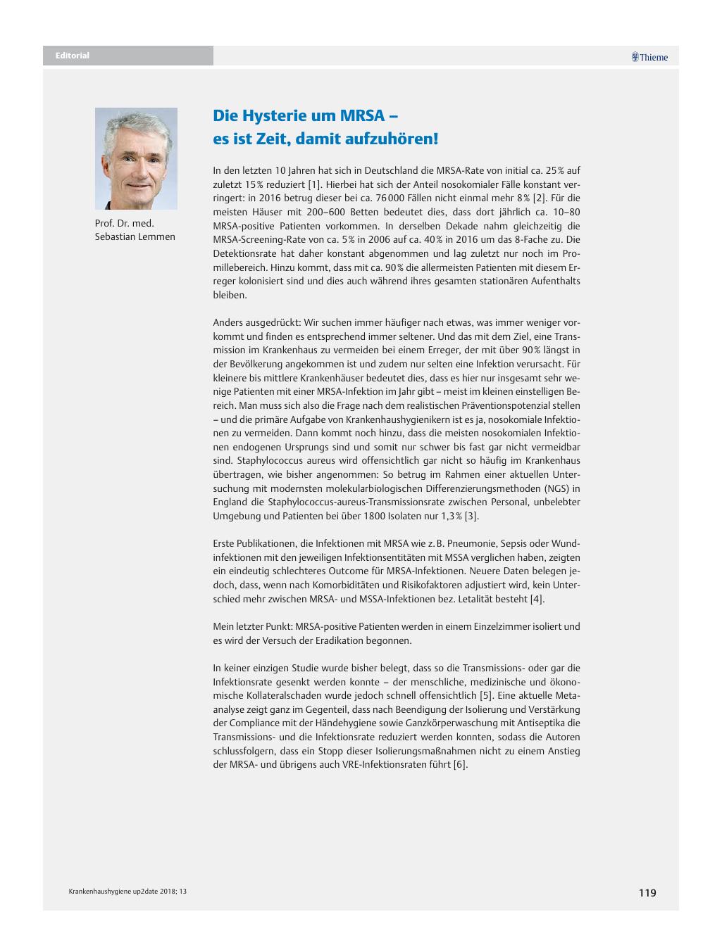 Vorschauseite 1: Die Hysterie um MRSA ? es ist Zeit, damit aufzuhören!