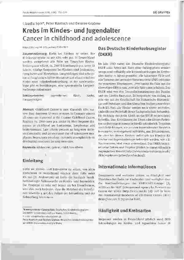 Vorschauseite 1: Krebs im Kindesund Jugendalter