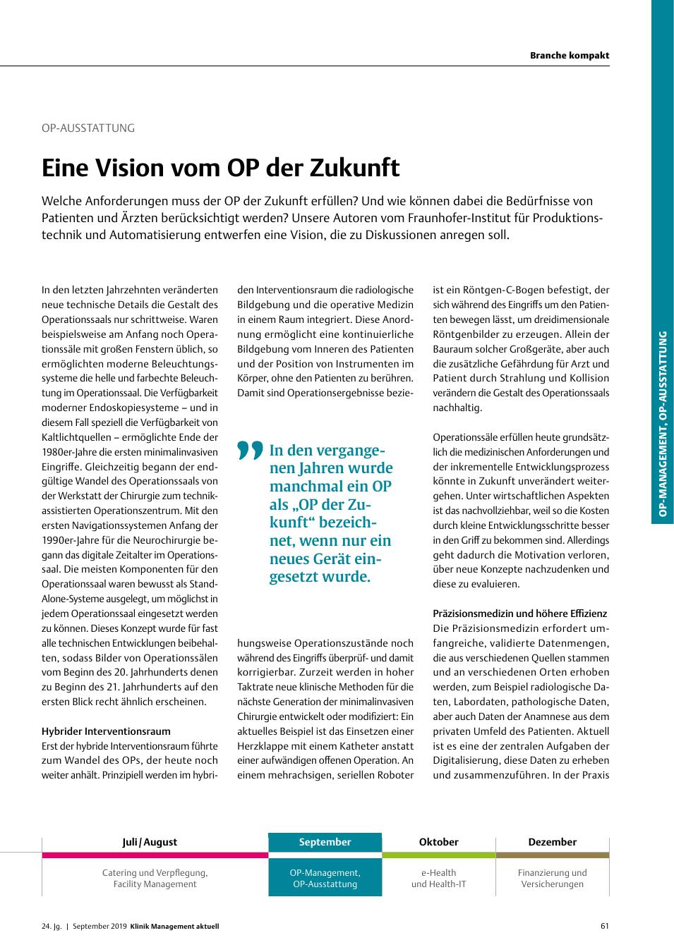 Vorschauseite 1: OP-Ausstattung: Eine Vision vom OP der Zukunft