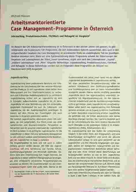 Vorschauseite 1: Arbeitsmarktorientierte Case Management-Programme in Österreich: Jobcoaching, Produktionsschulen, FitZWork und Rehageld im Vergleich.