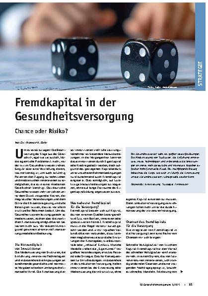 Vorschauseite 1: Fremdkapital in der Gesundheitsversorgung Chance oder Risiko?