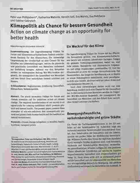 Vorschauseite 1: Klimapolitik als Chance für bessere Gesundheit