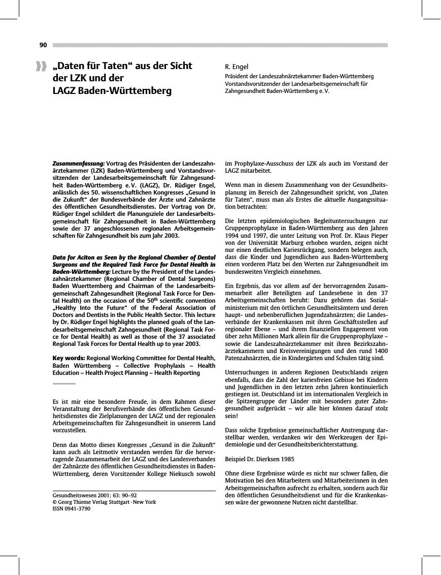 Vorschauseite 1: „Daten für Taten” aus der Sicht der LZK und der LAGZ Baden-Württemberg