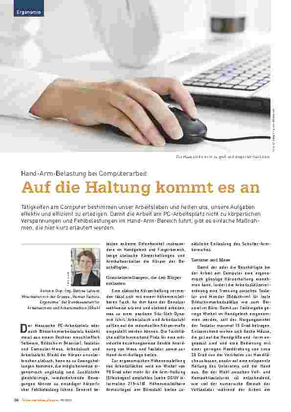 Vorschauseite 1: Hand-Arm-Belastung bei Computerarbeit. Auf die Haltung kommt es an.