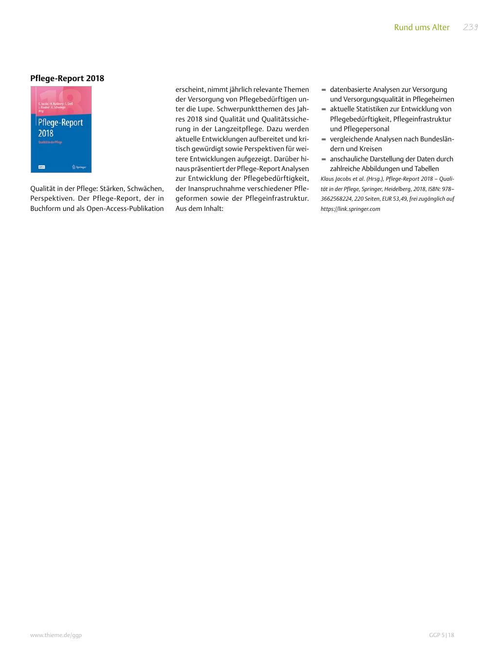 Vorschauseite 1: Buchtipp: Pflege-Report 2018