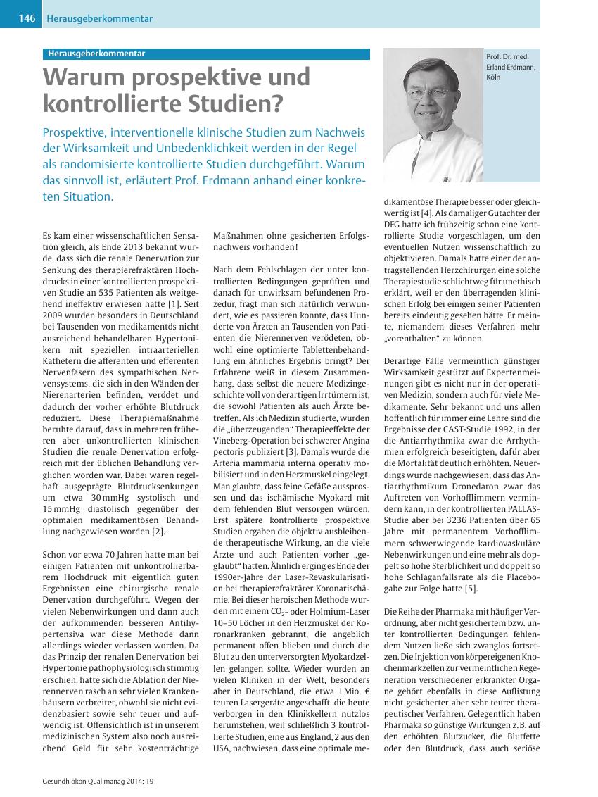 Vorschauseite 1: Herausgeberkommentar – Warum prospektive und kontrollierte Studien?