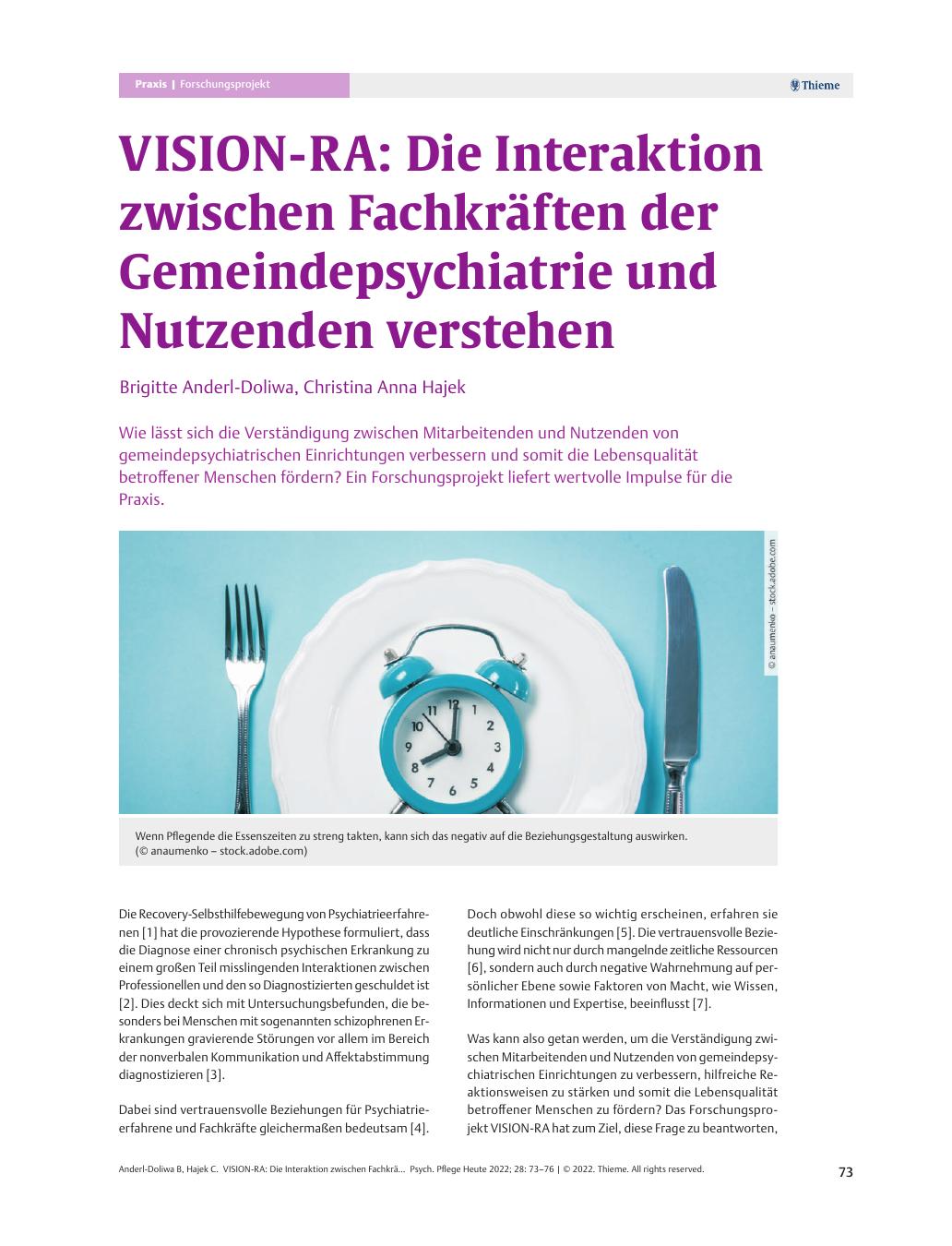 Vorschauseite 1: VISION-RA: Die Interaktion zwischen Fachkräften der Gemeindepsychiatrie und Nutzenden verstehen