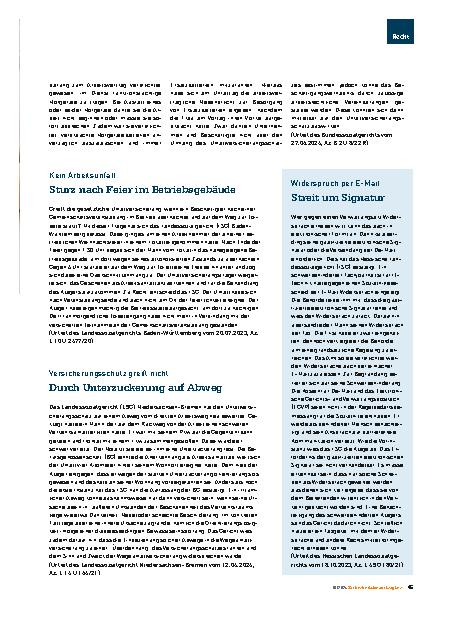 Vorschauseite 2: Arbeitsvertragliche Nebenpflicht erweitert Schutz bei Arbeitsunfall beim Einkauf von Batterien.