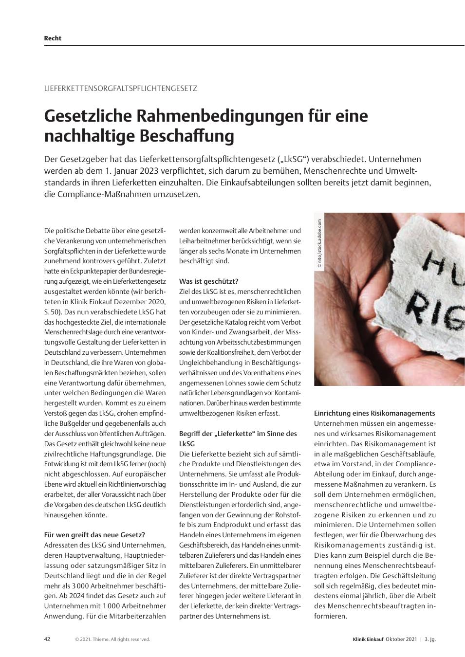 Vorschauseite 1: Lieferkettensorgfaltspflichtengesetz: Gesetzliche Rahmenbedingungen für eine nachhaltige Beschaffung