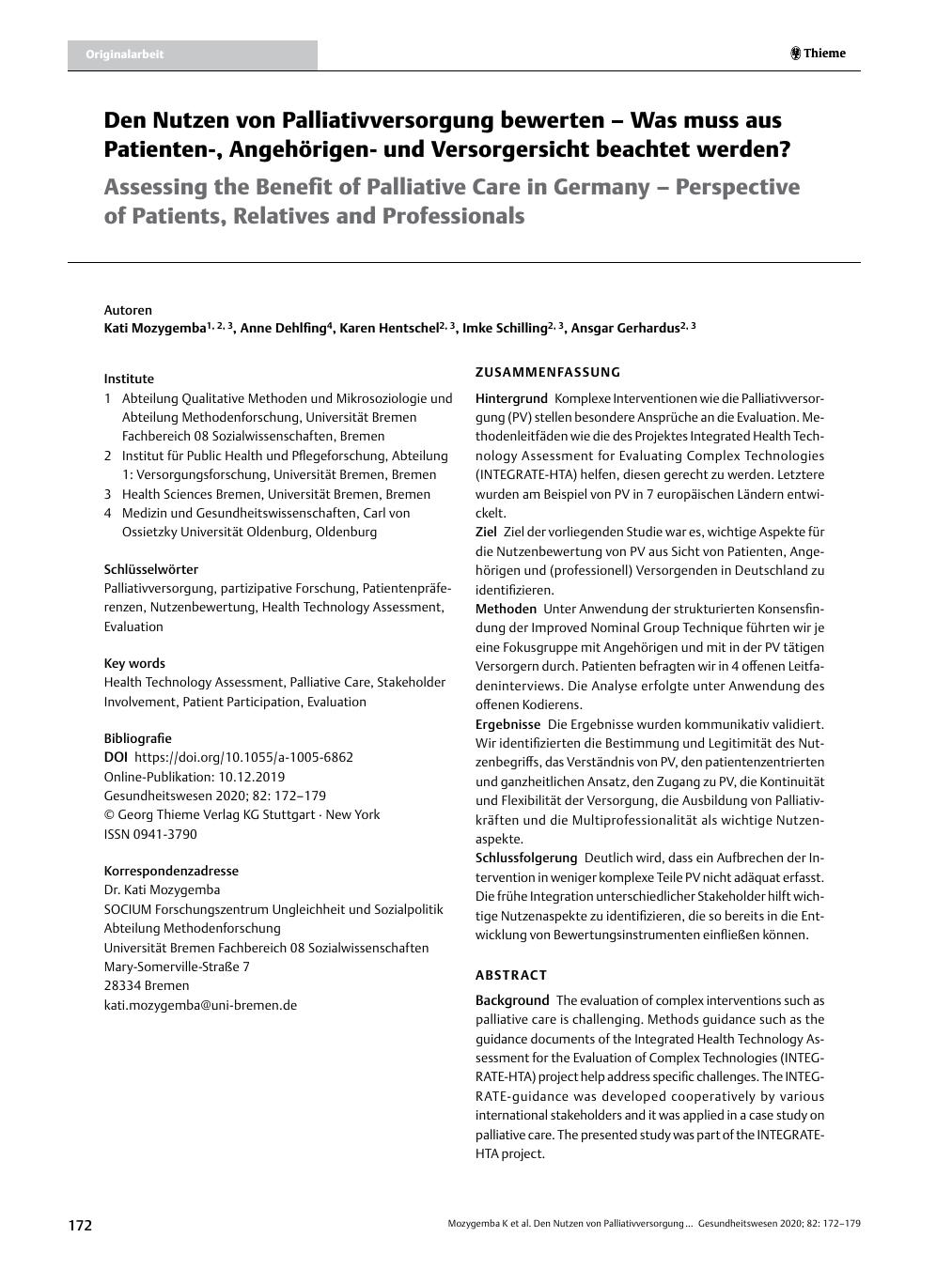 Vorschauseite 1: Den Nutzen von Palliativversorgung bewerten? Was muss aus Patienten-, Angehörigenund Versorgersicht beachtet werden?