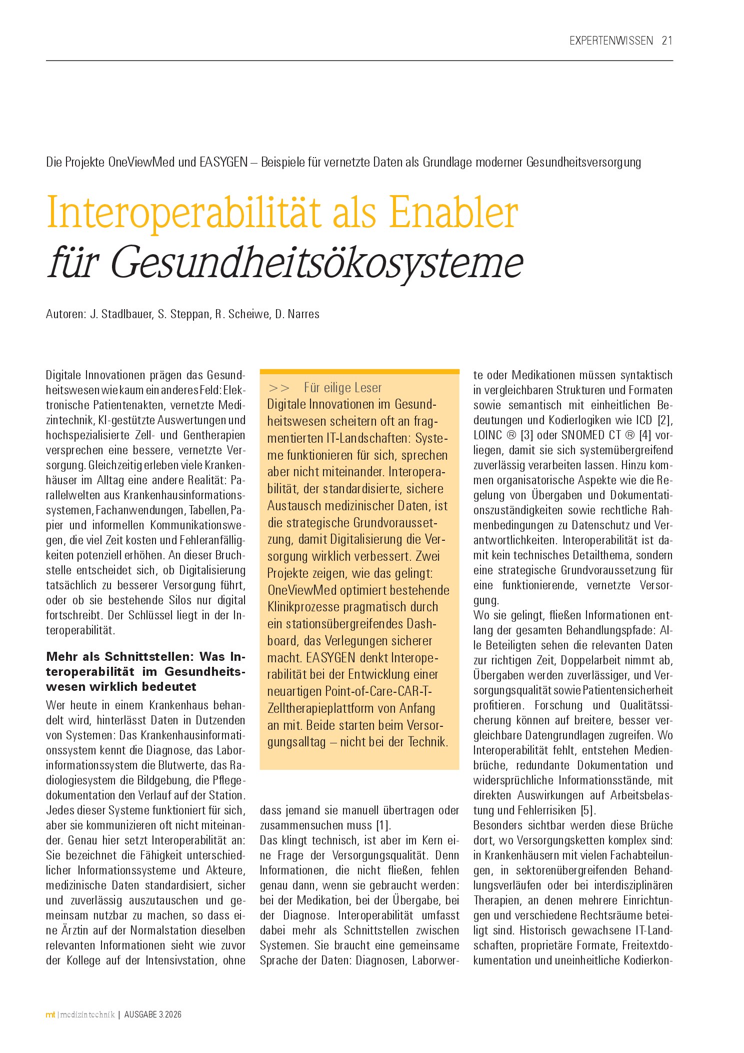 Vorschauseite 1: Interoperabilität als Enabler für Gesundheitsökosysteme