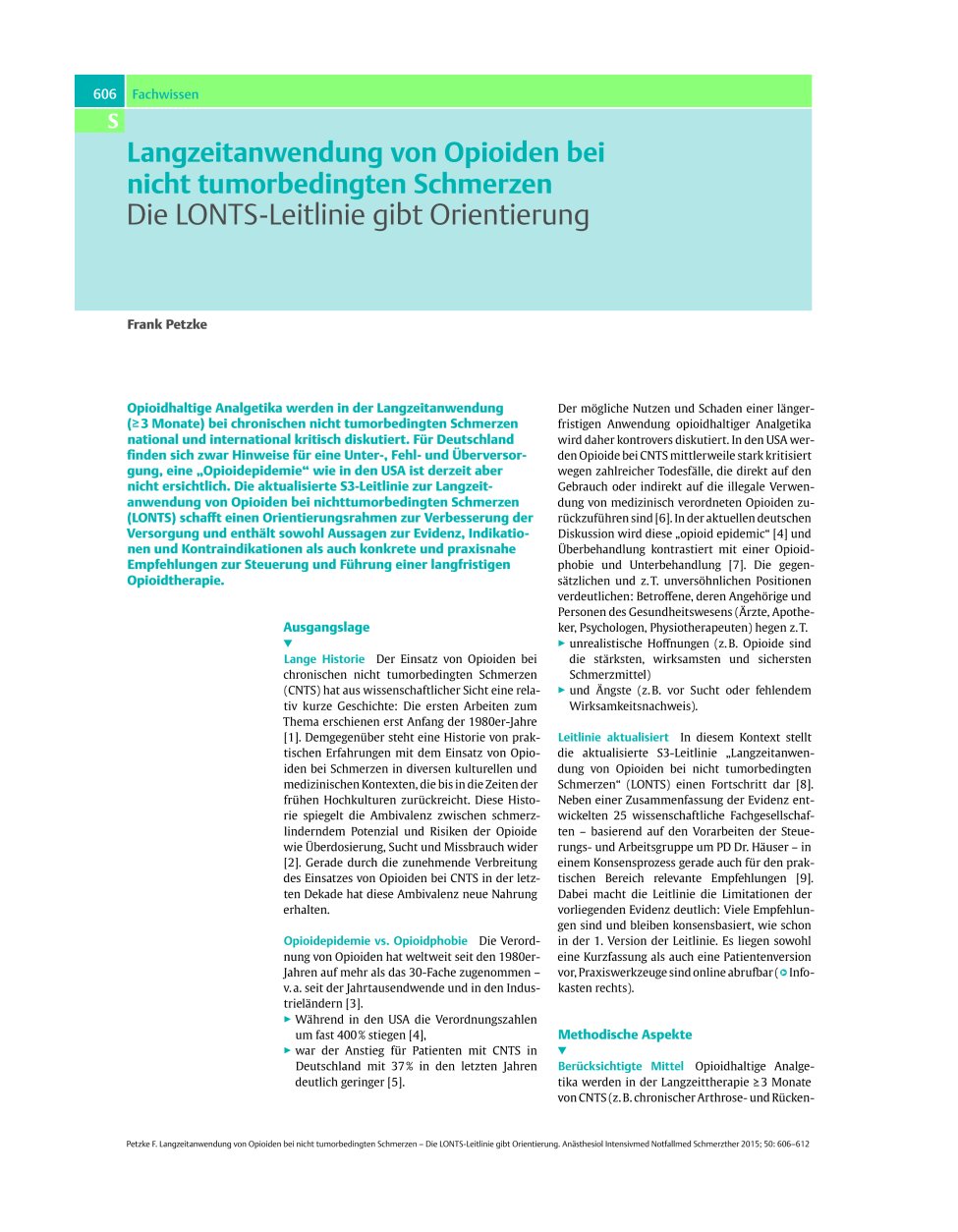Vorschauseite 1: Langzeitanwendung von Opioiden bei nicht tumorbedingten Schmerzen – Die LONTS-Leitlinie gibt Orientierung