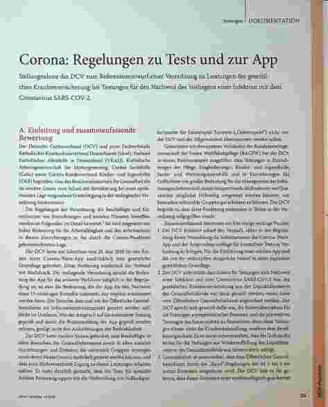 Vorschauseite 1: Corona: Regelungen zu Tests und zur App