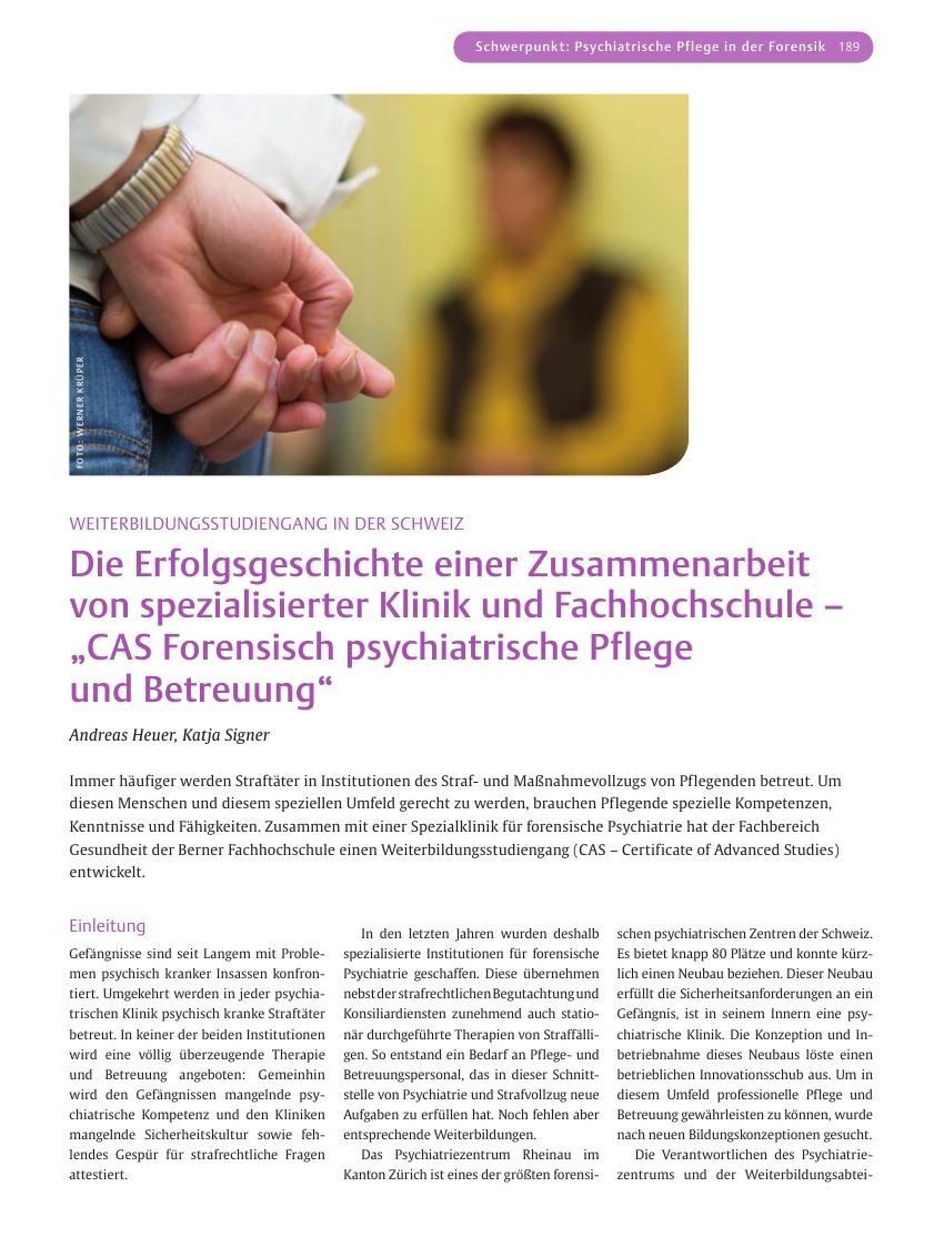 Vorschauseite 1: Die Erfolgsgeschichte einer Zusammenarbeit von spezialisierter Klinik und Fachhochschule ? ?CAS Forensisch psychiatrische Pflege und Betreuung?