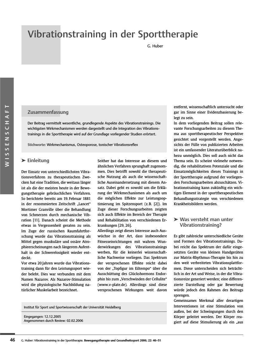 Vorschauseite 1: Vibrationstraining in der Sporttherapie