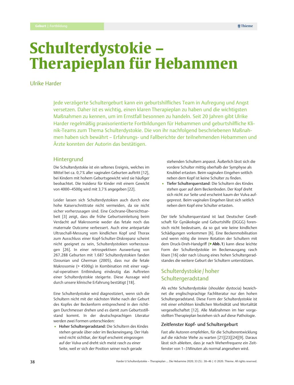 Vorschauseite 1: Schulterdystokie – Therapieplan für Hebammen