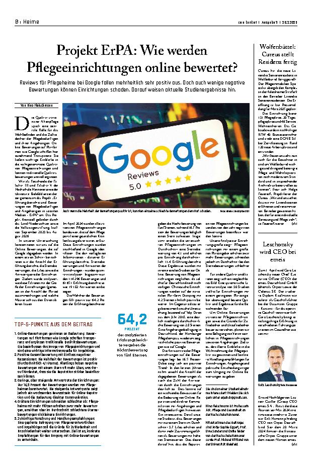 Vorschauseite 1: Projekt ErPA: Wie werden Pflegeeinrichtungen online bewertet?