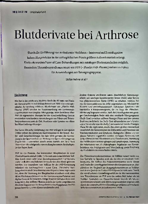 Vorschauseite 1: Blutderivate bei Arthrose