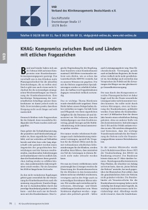 Vorschauseite 1: KHAG: Kompromiss zwischen Bund und Ländern mit etlichen Fragezeichen