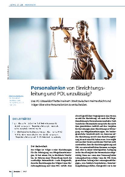 Vorschauseite 1: Personalunion von Einrichtungs leitung und PDL unzulässig?