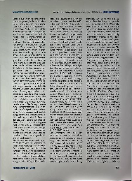Vorschauseite 3: Zum Anspruch auf Versorgung mit einem Huntington-Bett in einer vollstationären Pflegeeinrichtung