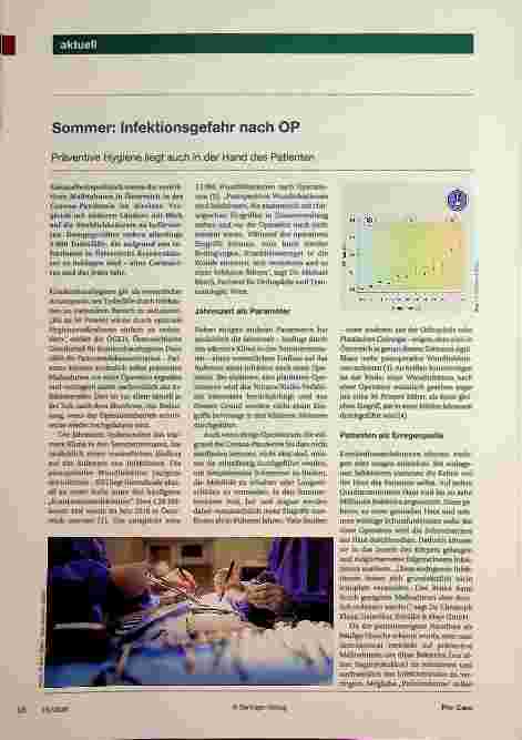 Vorschauseite 1: Sommer: Infektionsgefahr nach OP. Präventive Hygiene liegt auch in der Hand des Patienten.