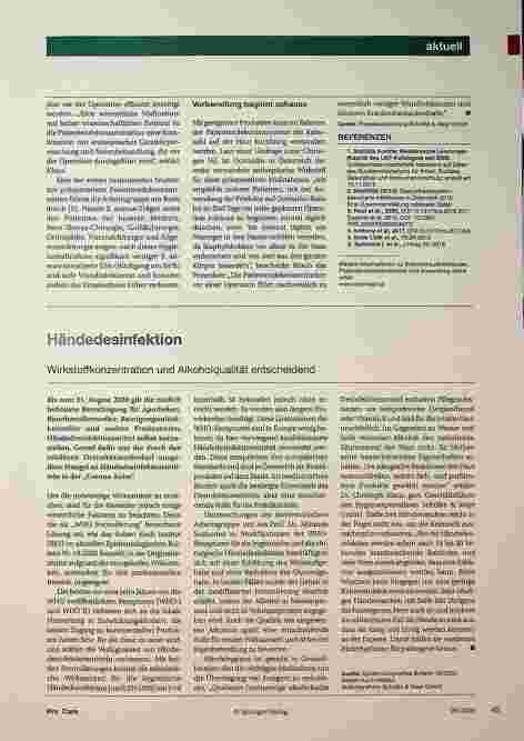 Vorschauseite 2: Sommer: Infektionsgefahr nach OP. Präventive Hygiene liegt auch in der Hand des Patienten.