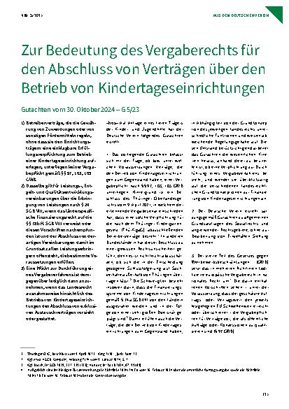 Vorschauseite 1: Zur Bedeutung des Vergaberechts für den Abschluss von Verträgen über den Betrieb von Kindertageseinrichtungen