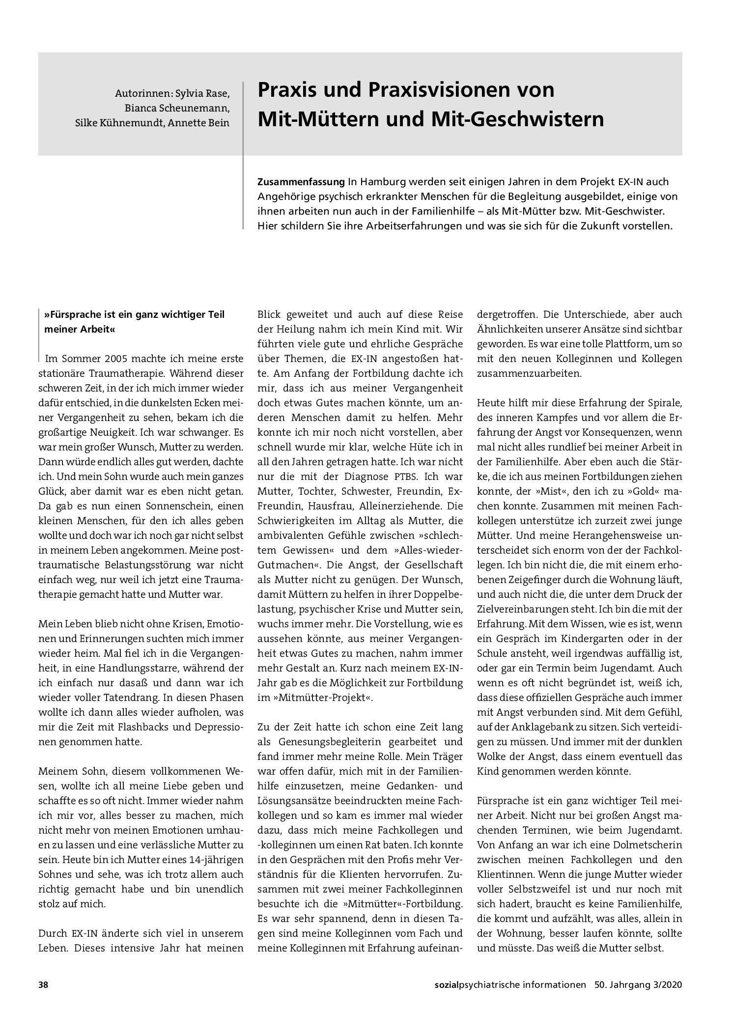Vorschauseite 1: Praxis und Praxisvisionen von Mit-Müttern und Mit-Geschwistern
