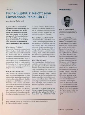 Vorschauseite 1: Frühe Syphilis: Reicht eine Einzeldosis Penicillin G?