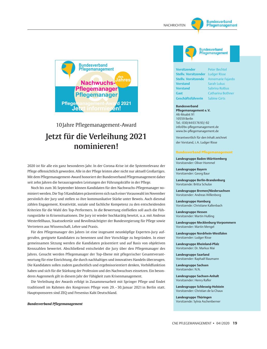 Vorschauseite 1: Jetzt für die Verleihung 2021 nominieren!