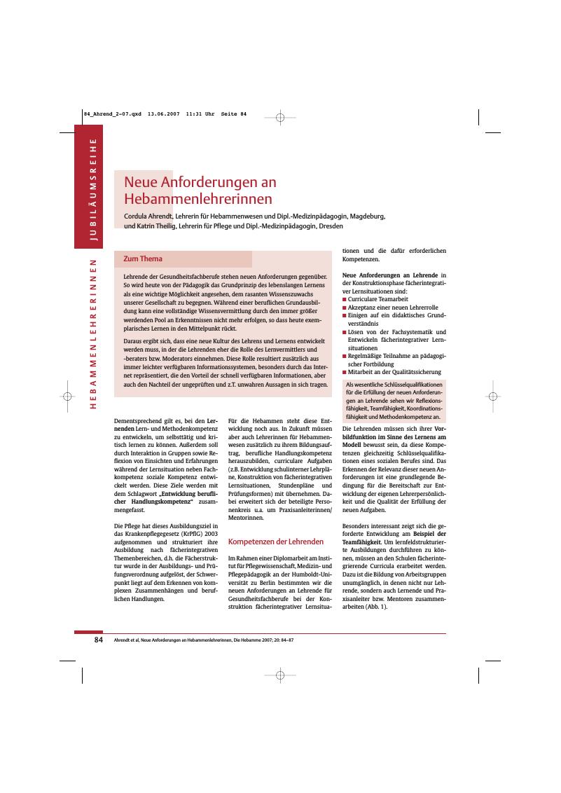 Vorschauseite 1: Neue Anforderungen an Hebammenlehrerinnen