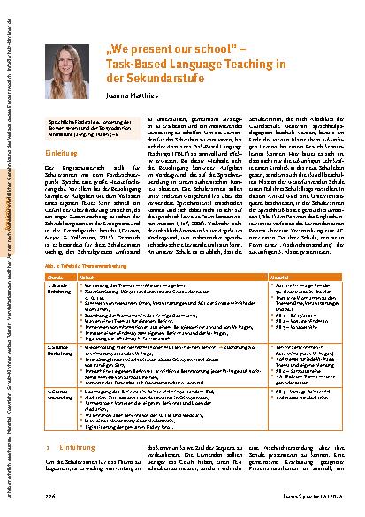 Vorschauseite 1: „We present our school” – Task-Based Language Teaching in der Sekundarstufe