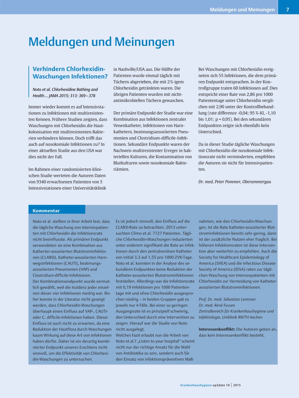 Vorschauseite 1: Verhindern Chlorhexidin-Waschungen Infektionen?