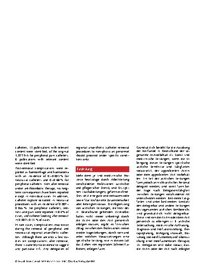 Vorschauseite 2: Risiken und Komplikationen beim Entfernen von regionalanästhesiologischen Schmerzkathetern – Eine systematische Literaturanalyse