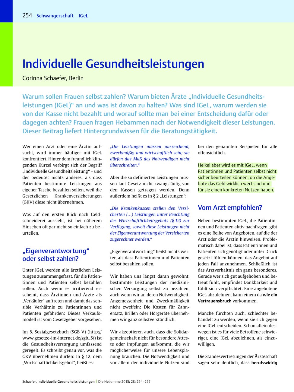 Vorschauseite 1: Individuelle Gesundheitsleistungen