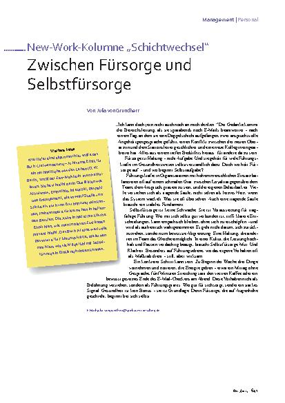Vorschauseite 1: Zwischen Fürsorge und Selbstfürsorge