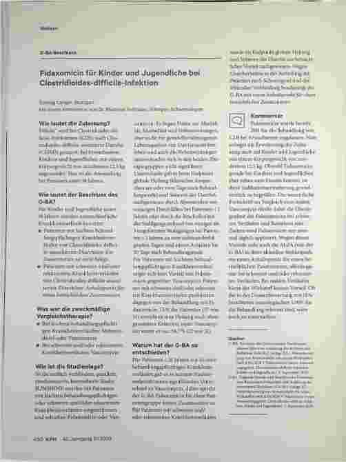 Vorschauseite 1: Fidaxomicin für Kinder und Jugendliche bei Clostridioides-difficile-Infektion
