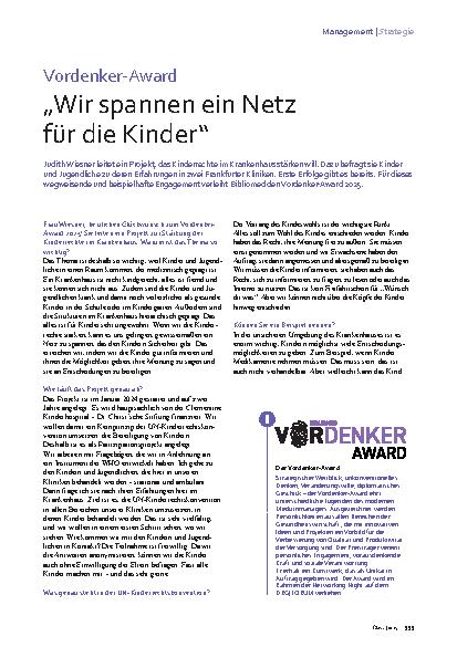 Vorschauseite 1: Vordenker-Award „Wir spannen ein Netz für die Kinder“