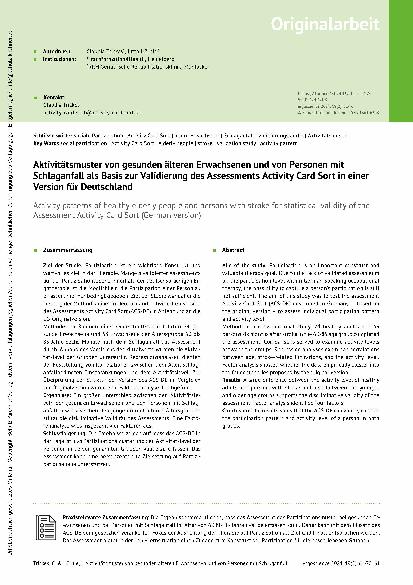 Vorschauseite 1: Aktivitätsmuster von gesunden älteren Erwachsenen und von Personen mit Schlaganfall als Basis zur Validierung des Assessments Activity Card Sort in einer Version für Deutschland.