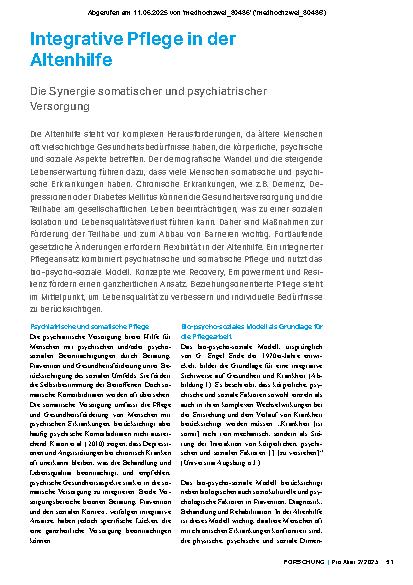Vorschauseite 1: Integrative Pflege in der Altenhilfe Die Synergie somatischer und psychiatrischer Versorgung