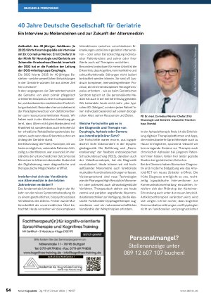 Vorschauseite 1: 40 Jahre Deutsche Gesellschaft für Geriatrie Ein Interview zu Meilensteinen und zur Zukunft der Altersmedizin