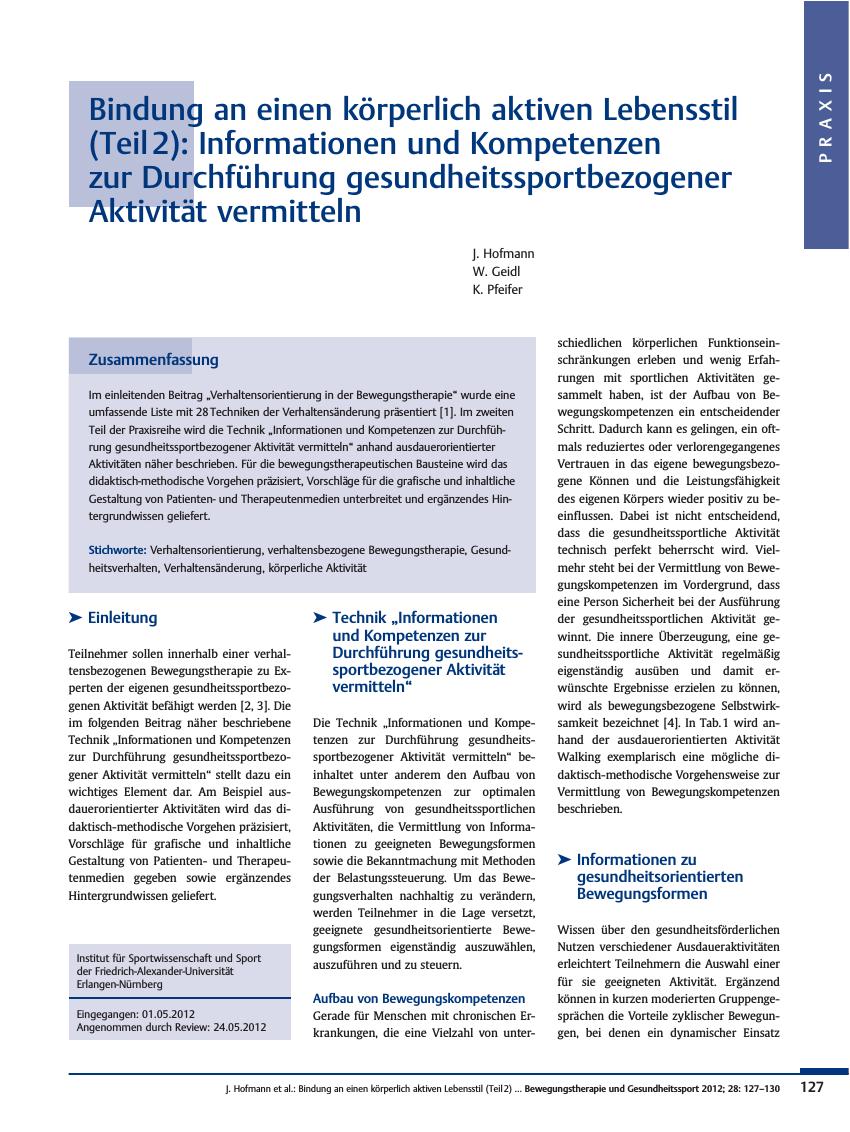 Vorschauseite 1: Bindung an einen körperlich aktiven Lebensstil (Teil 2): Informationen und Kompetenzen zur Durchführung gesundheitssportbezogener Aktivität vermitteln