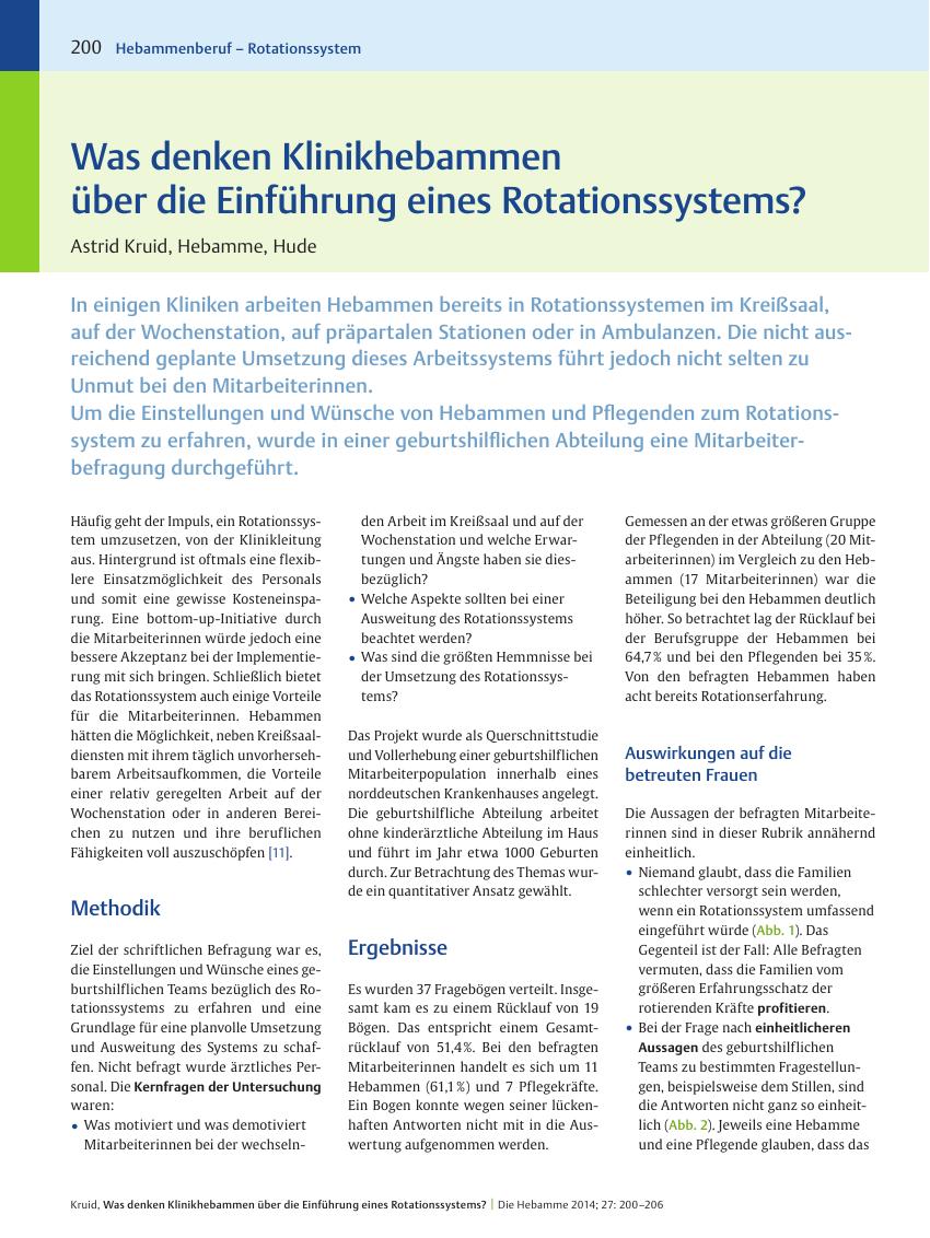 Vorschauseite 1: Was denken Klinikhebammen über die Einführung eines Rotationssystems?