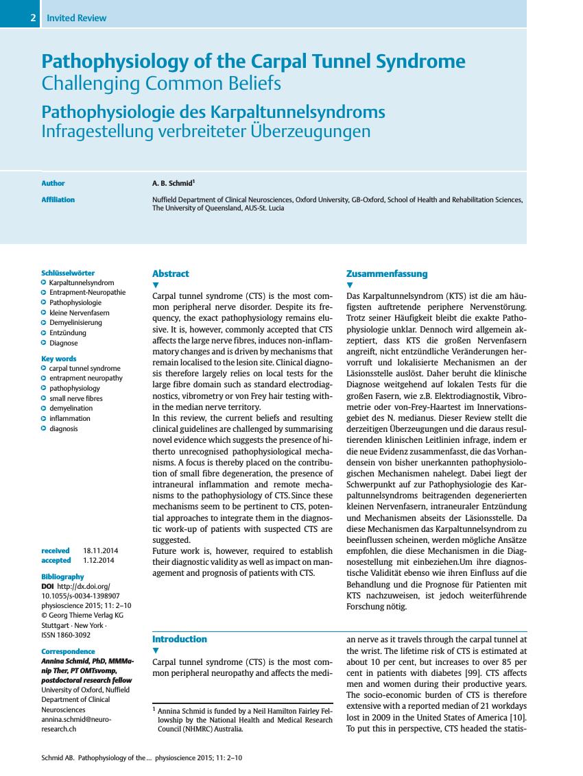 Vorschauseite 1: Pathophysiology of the Carpal Tunnel Syndrome