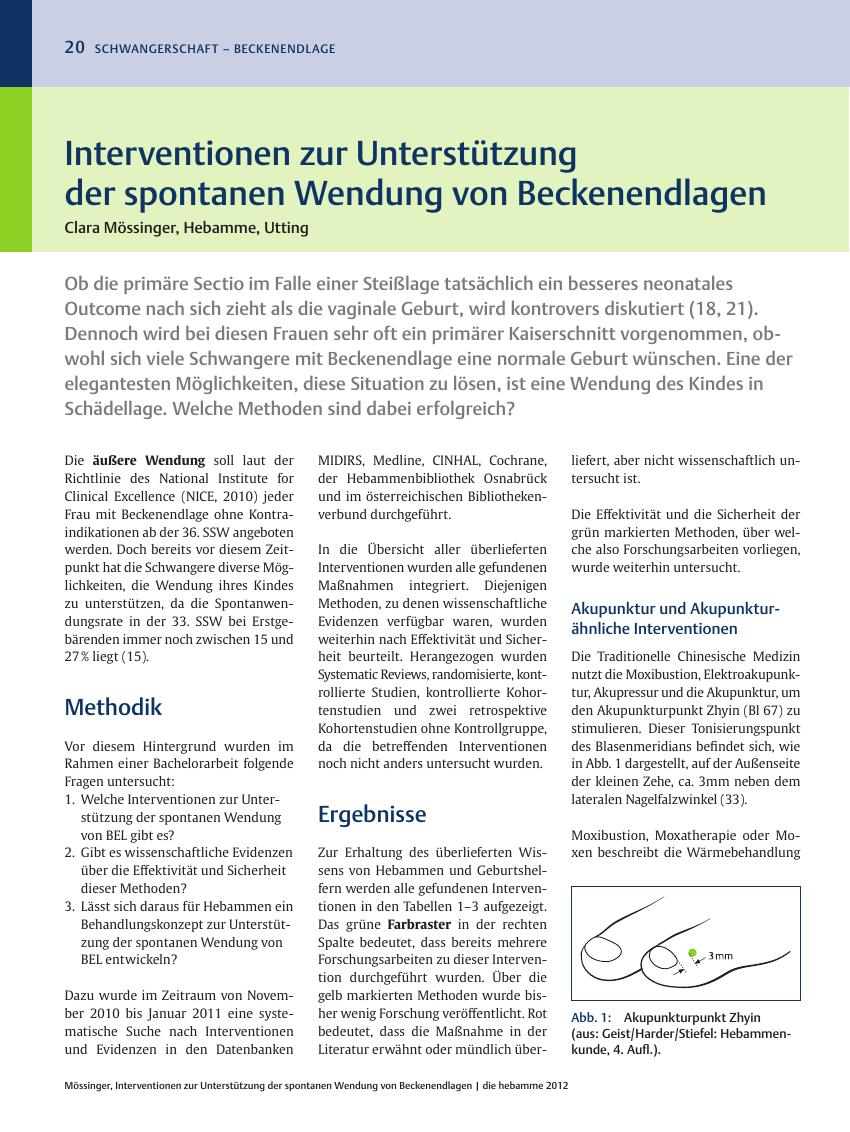 Vorschauseite 1: Interventionen zur Unterstützung der spontanen Wendung von Beckenendlagen
