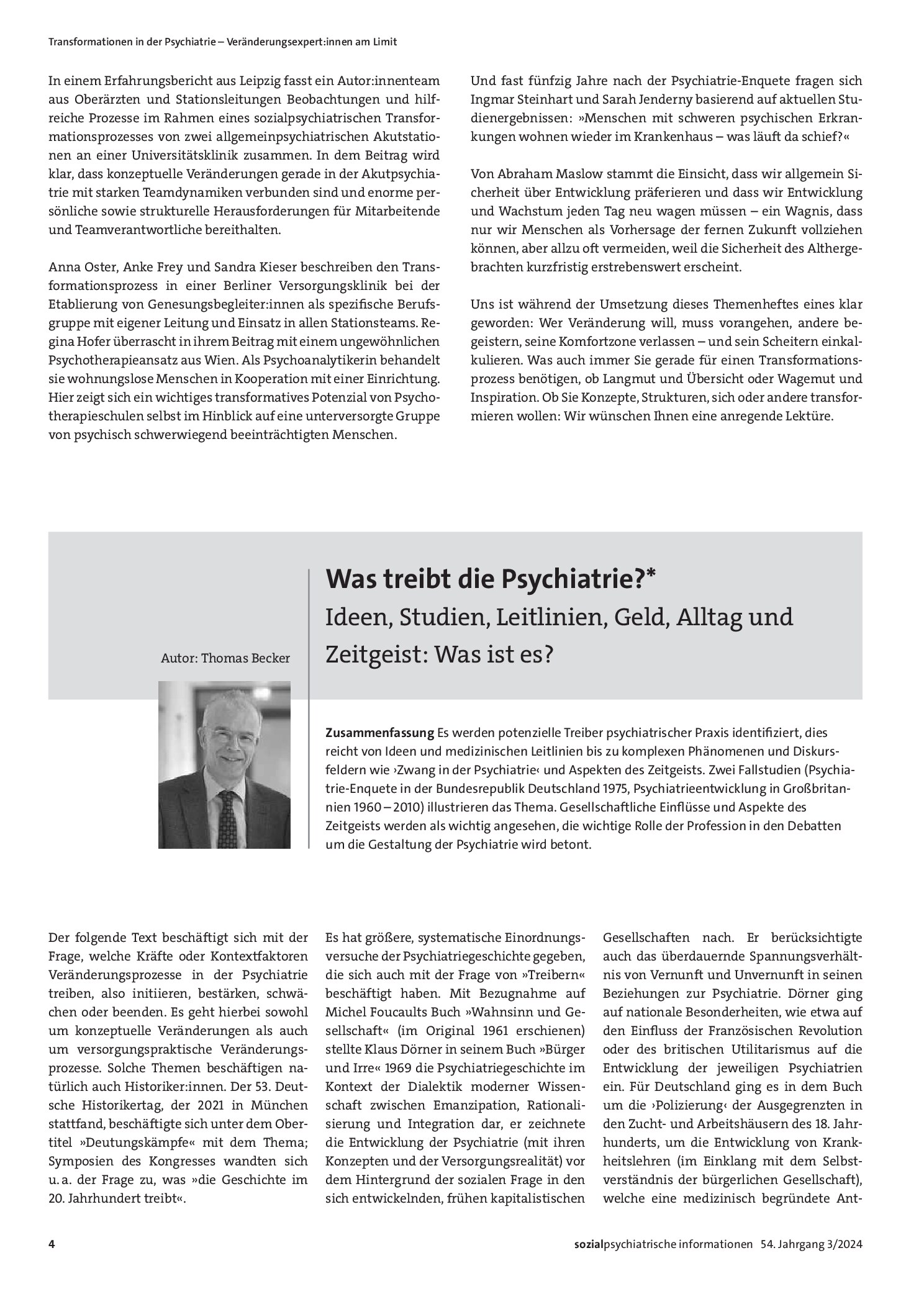 Vorschauseite 1: Was treibt die Psychiatrie? Ideen, Studien, Leitlinien, Geld, Alltag und Zeitgeist: Was ist es?