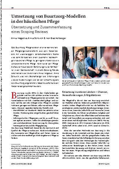 Vorschauseite 1: Umsetzung von Buurtzorg-Modellen in der häuslichen Pflege Übersetzung und Zusammenfassung eines Scoping Reviews