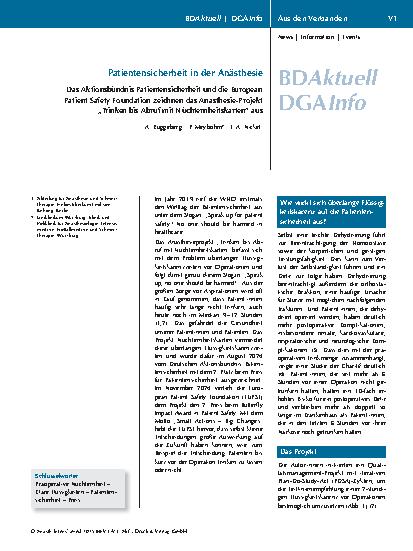 Vorschauseite 1: Patientensicherheit in der Anästhesie