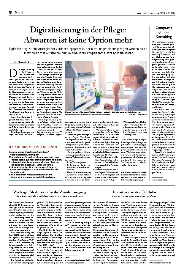Vorschauseite 1: Digitalisierung in der Pflege: Abwarten ist keine Option mehr